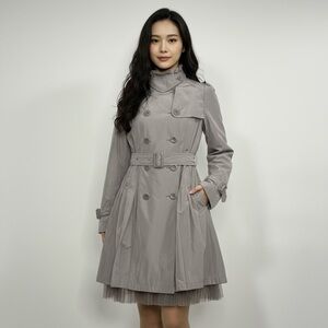 ROEM Flared Rain Whimsy Trench Coat Tulle‎ Hem Grey Pink Inner Lining size Small